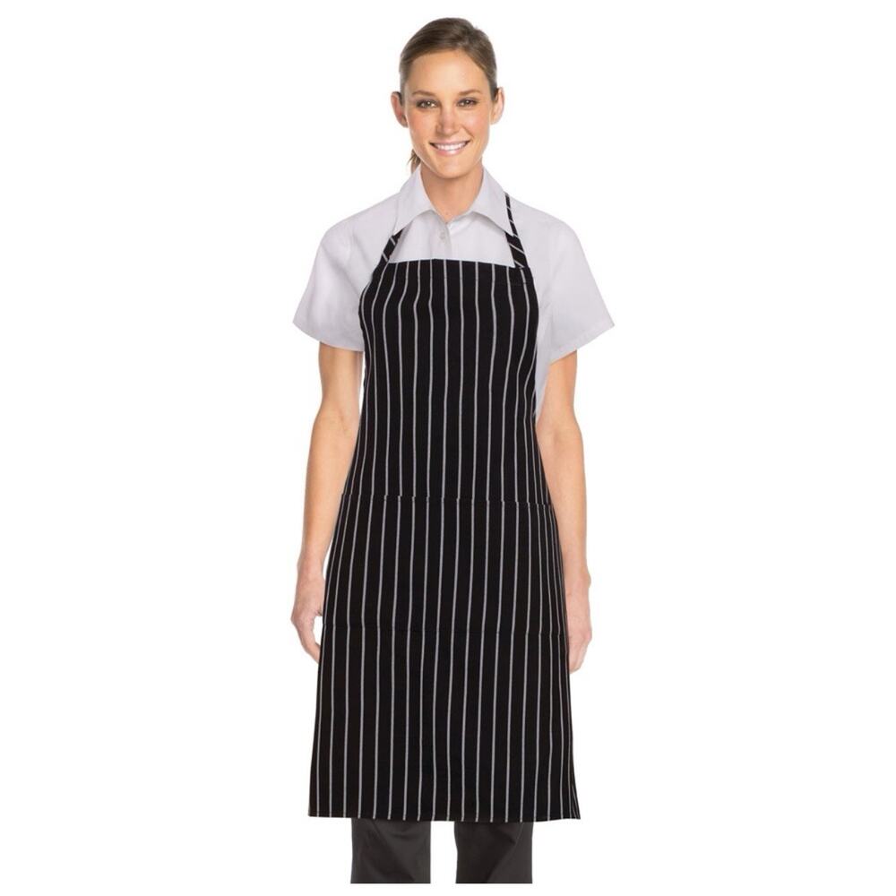NWT ChefWorks Chalk Pin Stripe Chef Baker Bib Apron New Kitchen Commercial